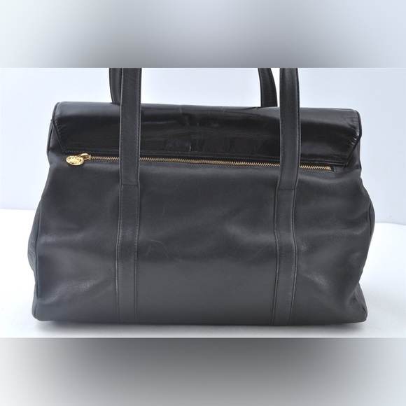 GIANNI VERSACE • AUTHENTIC VINTAGE BLACK GENUINE LEATHER SUNBURST LARGE TOTE BAG - Picture 5 of 16